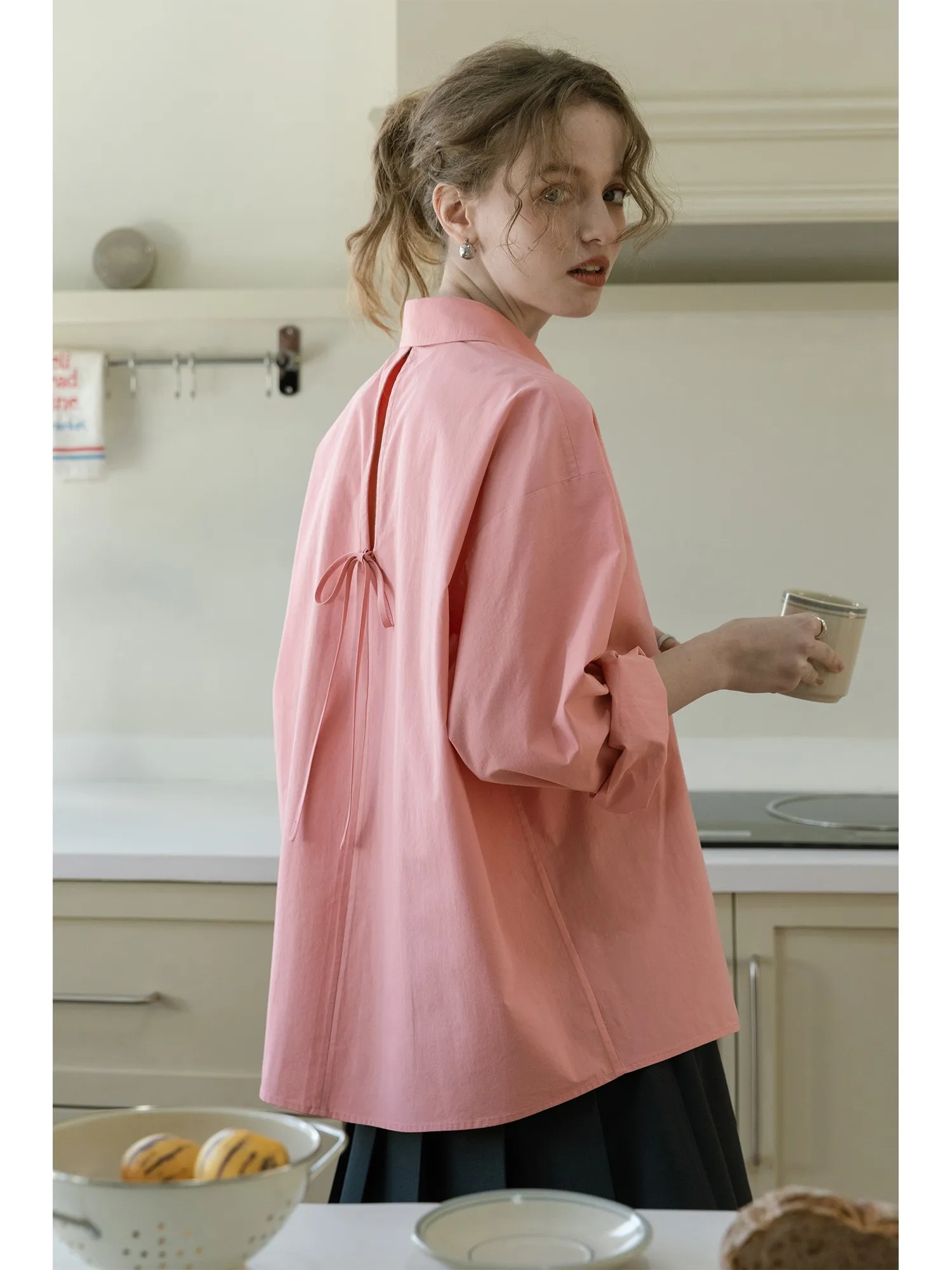 

MELLIIY Весна 2026: Свободная, комфортная, розовая рубашка с длинным рукавом для женщин – дизайнерская находка, повседневный винтажный стиль, из чистого хлопка, на пуговицах