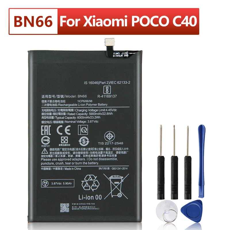 

BN66 Replacement Phone Battery For Xiaomi Poco C40 Phone Batteries 6000mAh with Tools