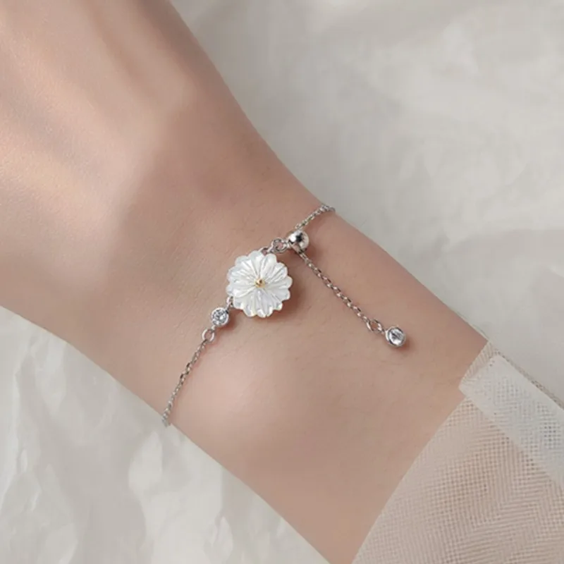 Korean Shell Small Daisy Sunflower Silver Color Handmade Bracelet For Women Girls Simple Trendy Fashion Jewelry Gift SL2458