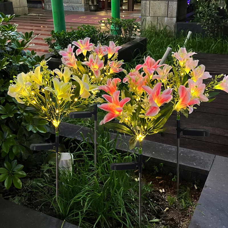 

Solar-Powered LED Lily Flower Lights Outdoor Garden Pathway Lawn Stake Lights Spring Decorative Landscape Lighting