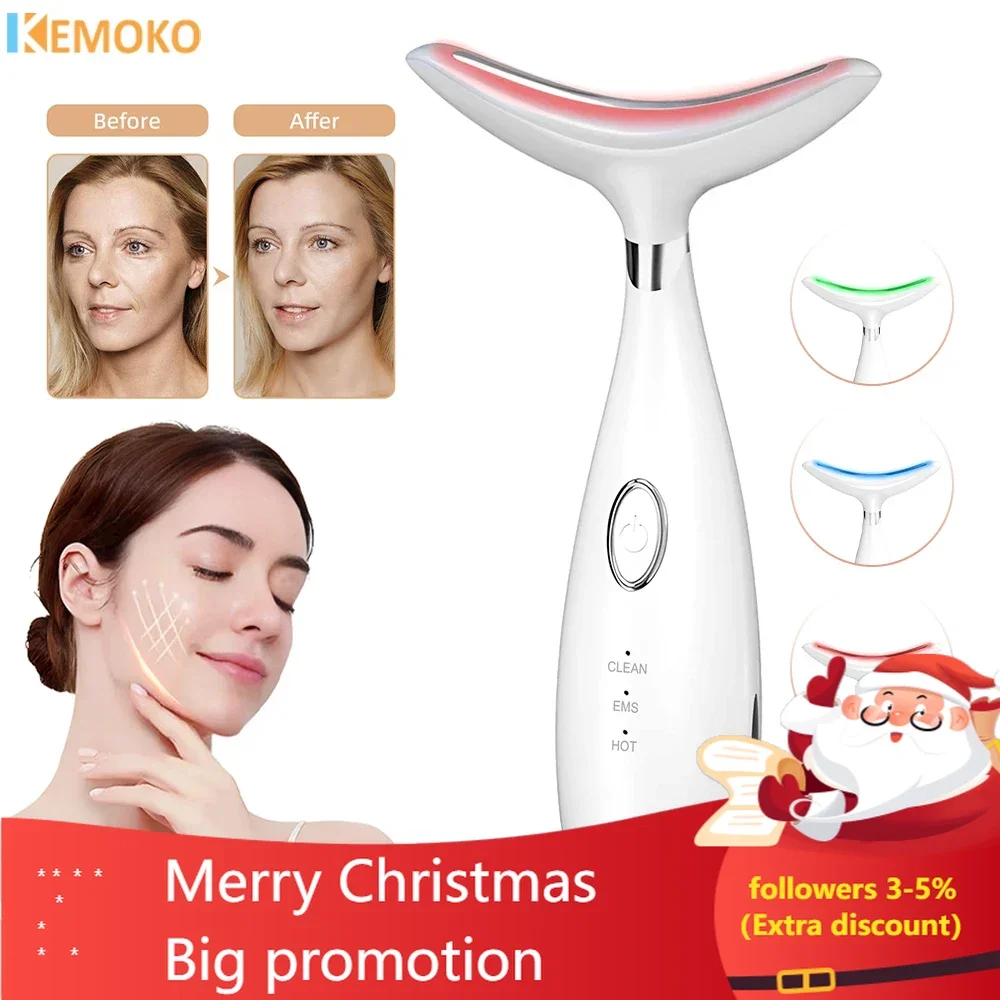 Face Neck Beauty Device EMS Microcurrent LED Photon Firming Rejuvenating Anti Wrinkle Thin Double Chin Facial Massage Skin Care