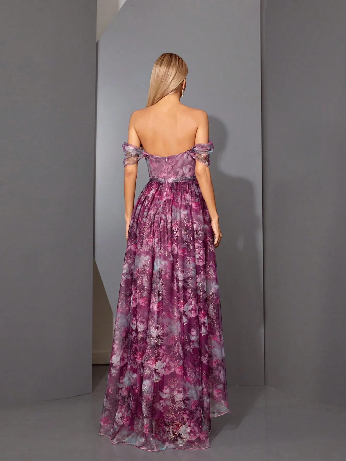 Mgiacy Jupe longue plissée imprimée à col unique devant court dos en maille avec grande balançoire