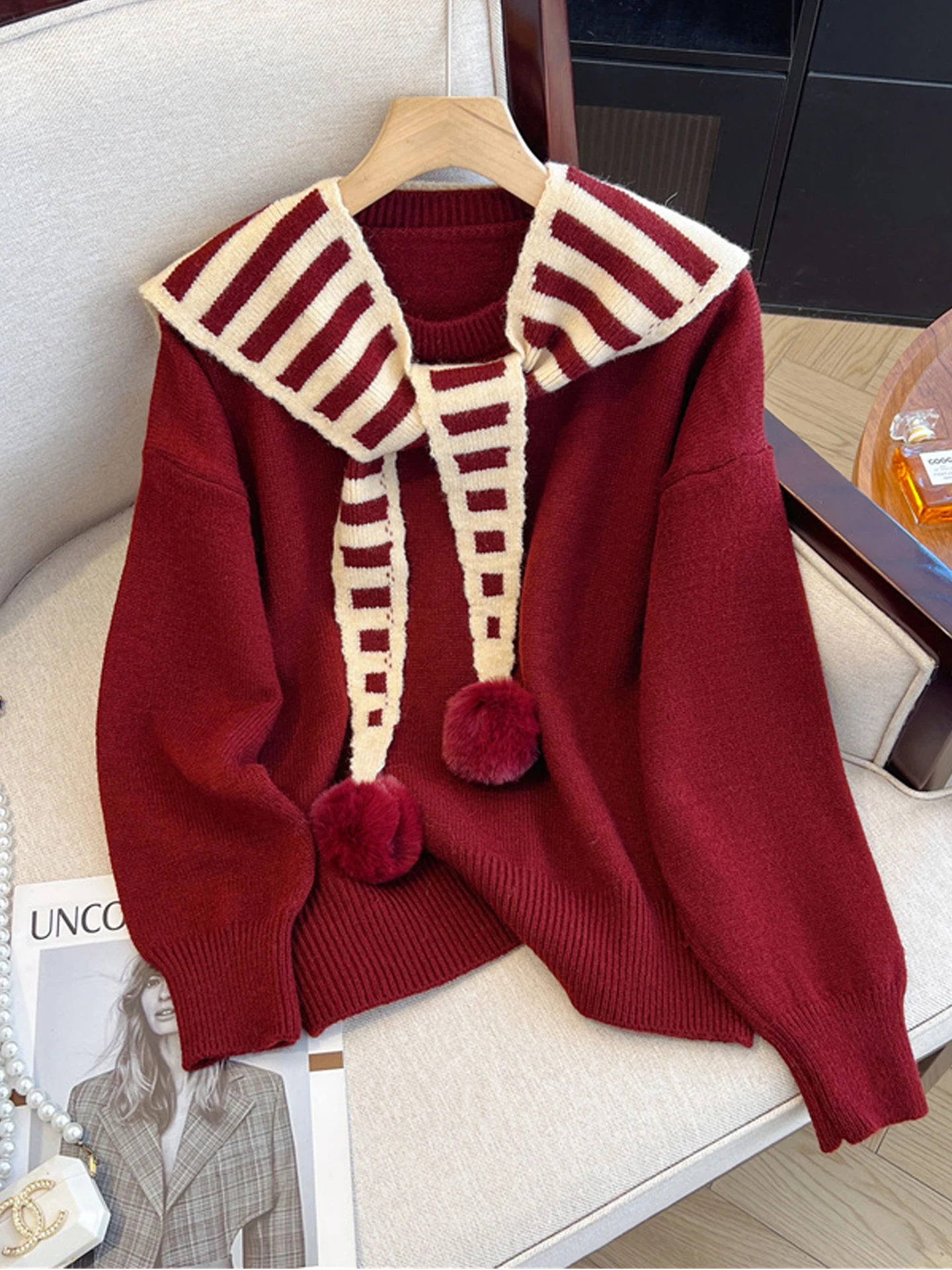 

Angola Red Sweater Women's Winter Inner Wear New Year's Clothing 2026 New Year's Clothes Top Red Set Warm Knitted Long Sve