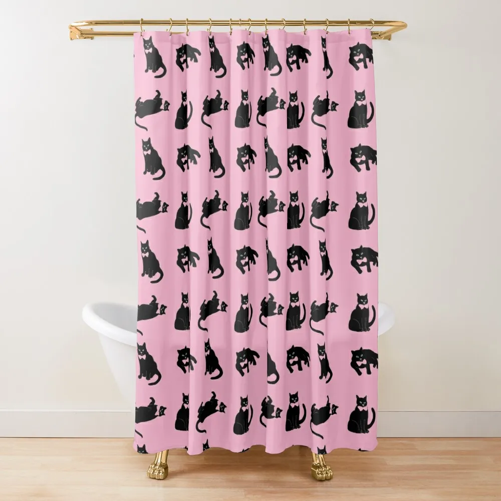 

black cats on pink Shower Curtain For Bathroom In The Bathroom Funny Shower For Bathroom Shower Curtain