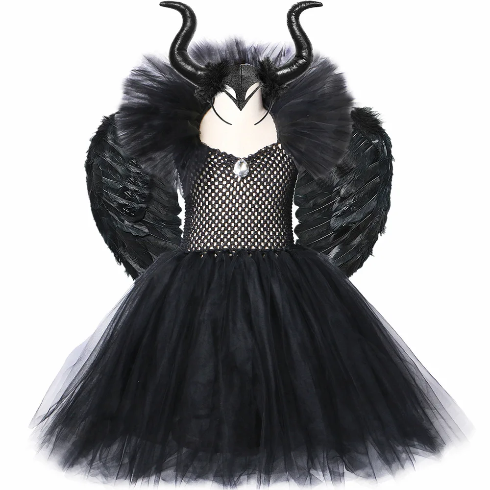 Halloween malefice traje para crianças carnaval festa roupas conjunto bruxa rainha má cosplay traje para meninas fantasia tule tutu vestido