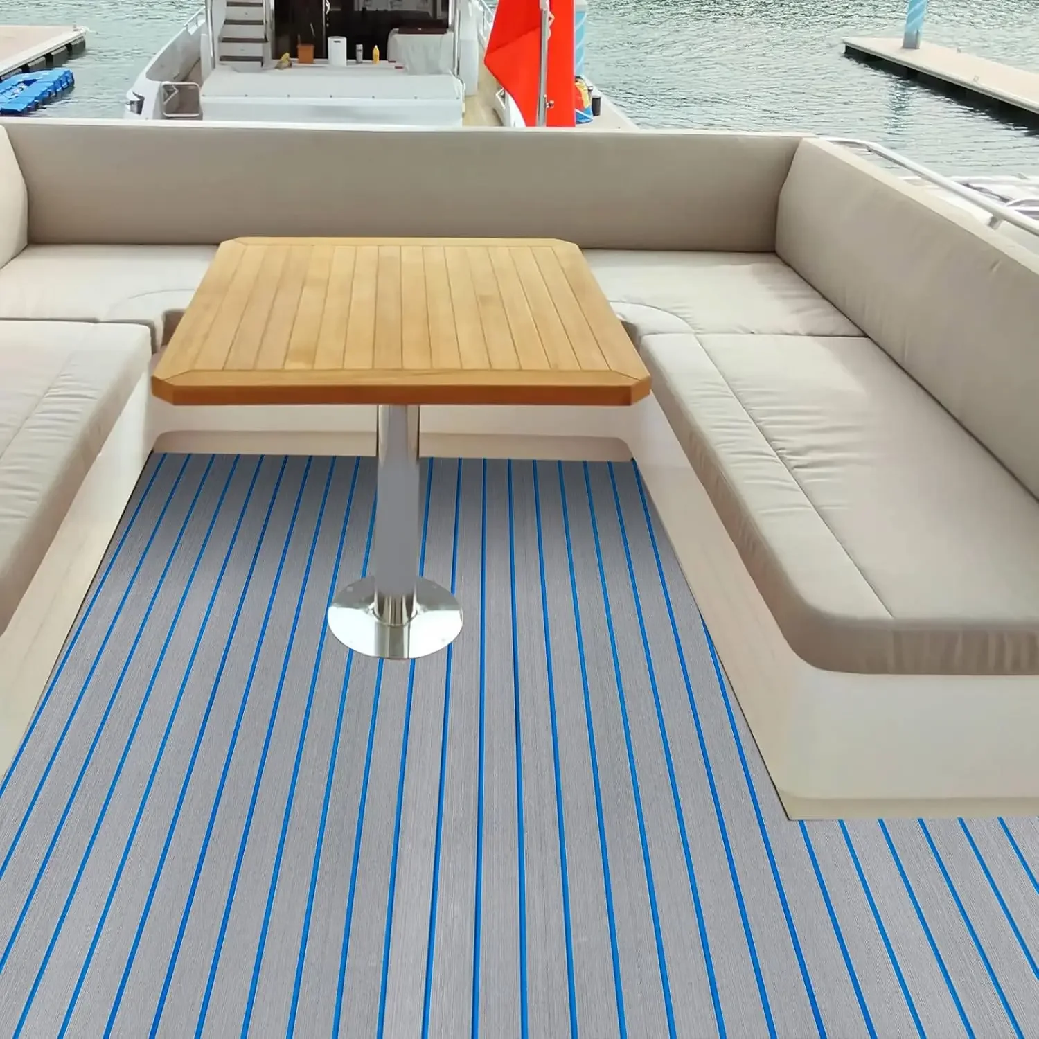 NEUESTE Selbstklebende Bootsbodenbeläge Teak EVA-Schaum Hellgrau W | Blaue Bootsbodenmatte Rutschfeste Matte für Boote Yachten Decks Schnellboote