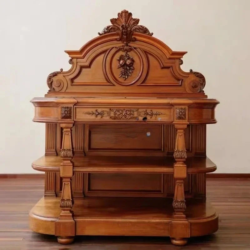 

European solid wood carving old entrance cabinet French antique style living room side cabinet display cabinet