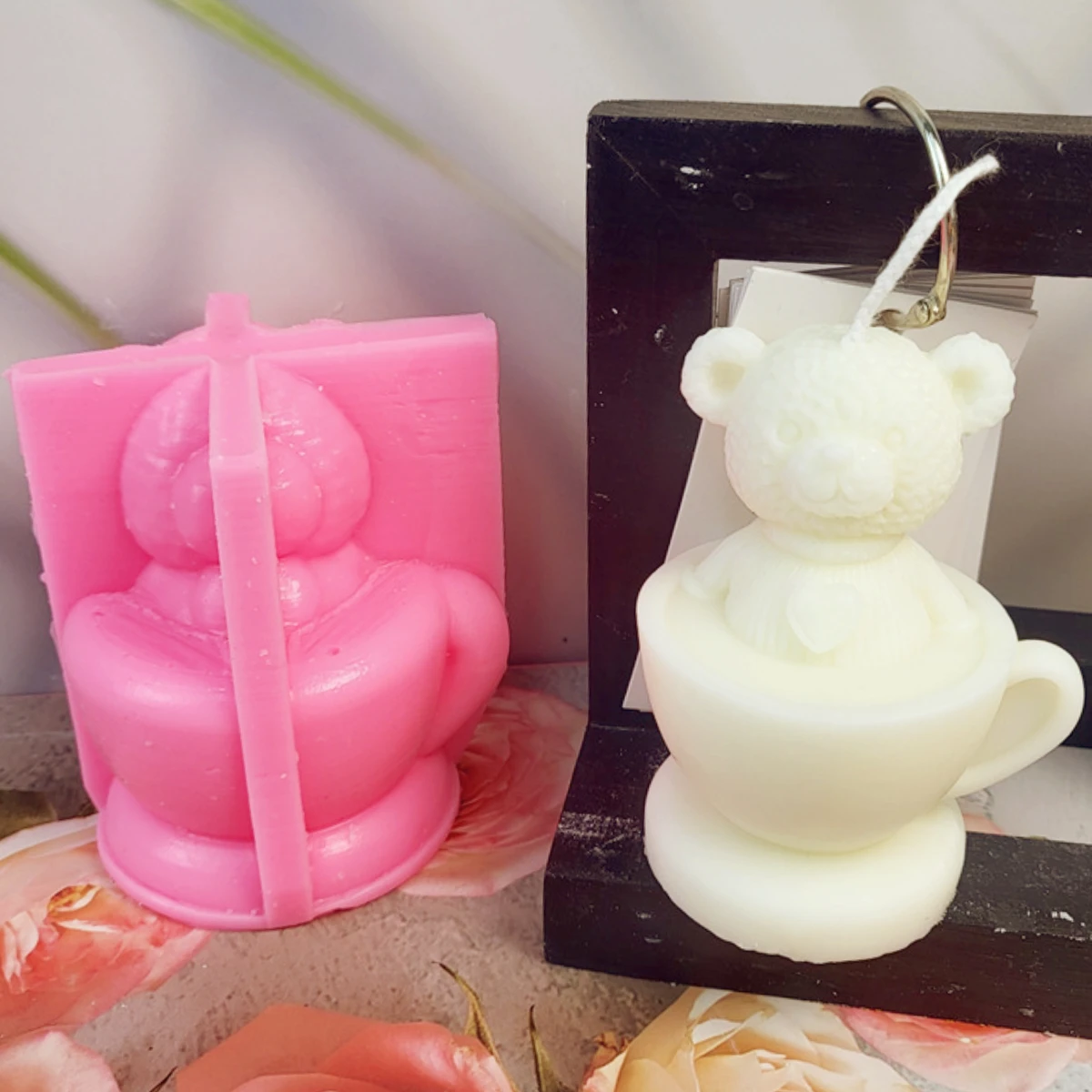 Tea Cup Teddy Bear DIY Candle Mould Cartoon Bear Soap Plaster Silicone Mold Animal Drink Ice Chocolate Mold Baby Room Decor Gift