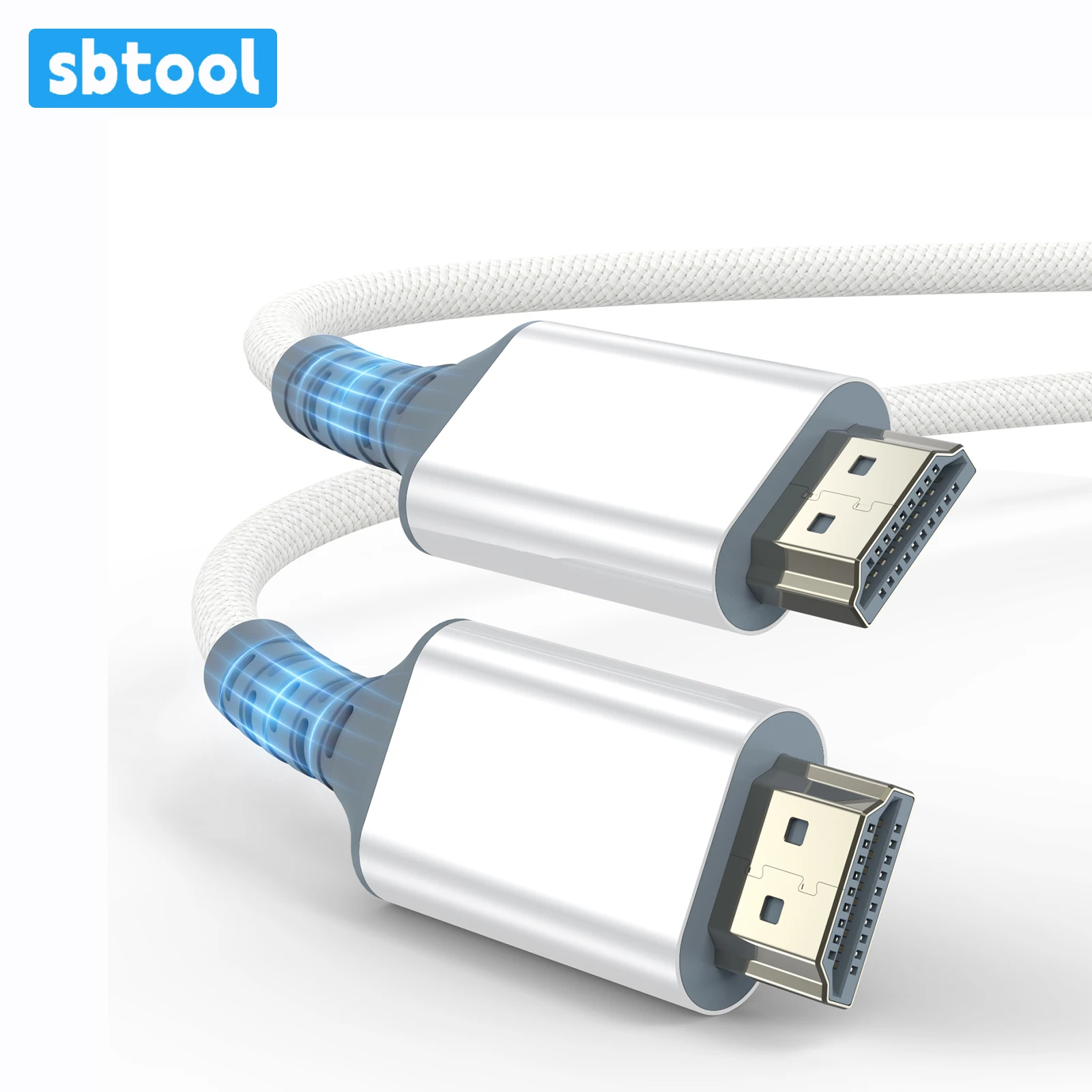 White Braided HDMI 2.1 High-Speed Data Cable 8K Ultra HD Male to Male Cord HDMI Cable for Monitors TV Projectors