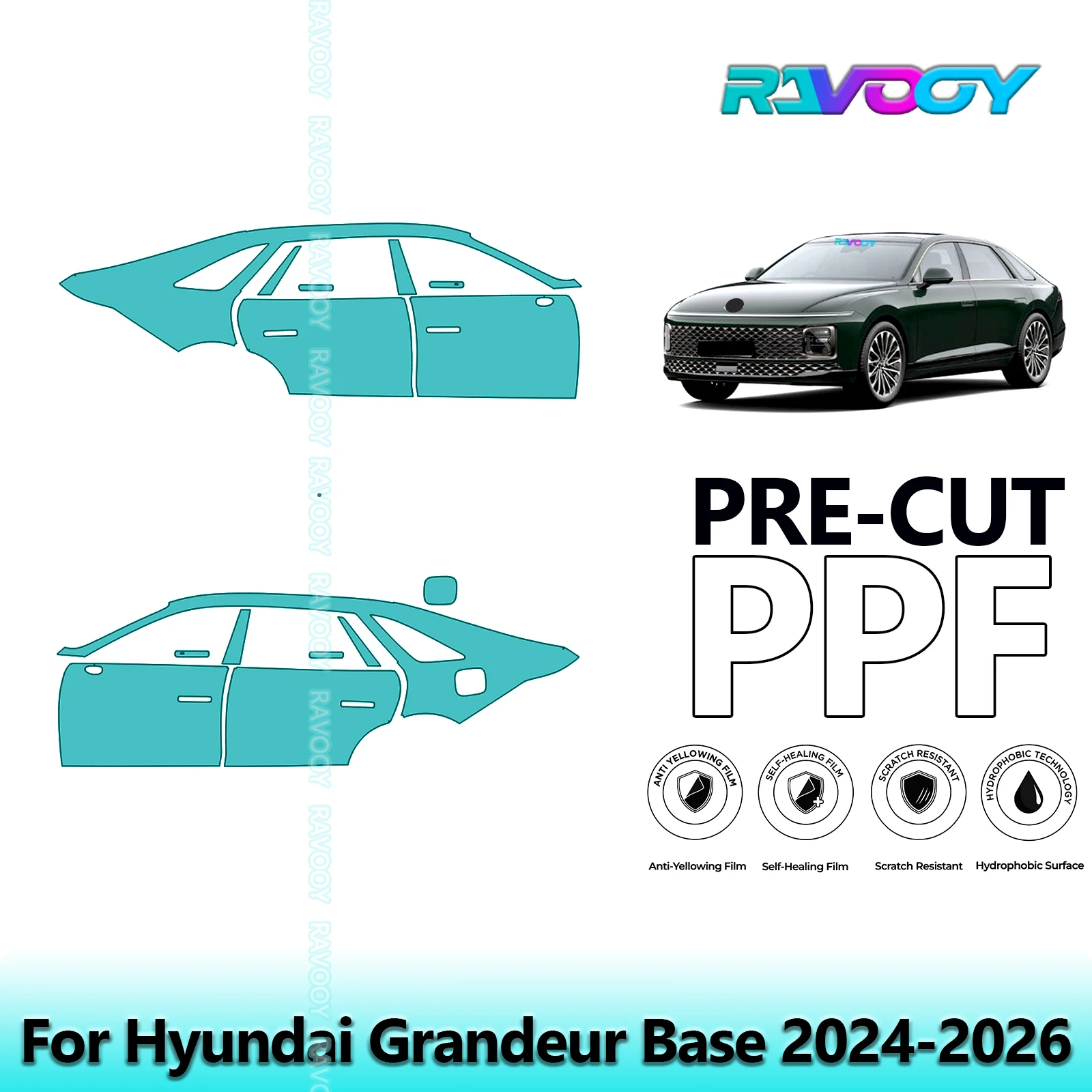 

For Hyundai Grandeur Base 2024-2026 8.5mil Clear Matte Pre-Cut PPF Door & A/B Pillar Kit TPU Paint Protection Film Set