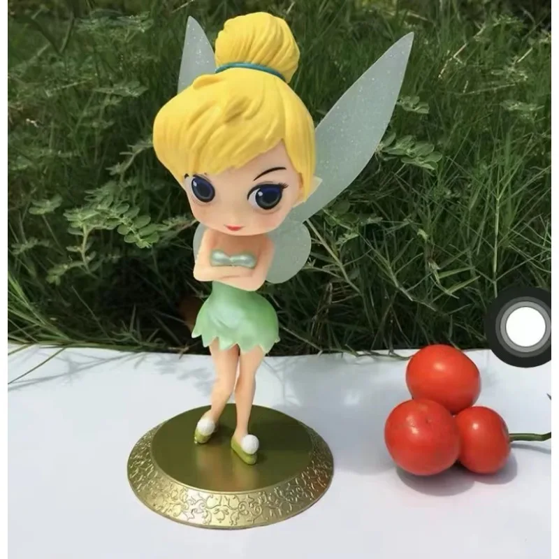 Disney 16cm Q Posket Tinkerbell Figure with Base Princess Tinker Bell PVC Action Figure Decorations Toys Model for Kids Gifts