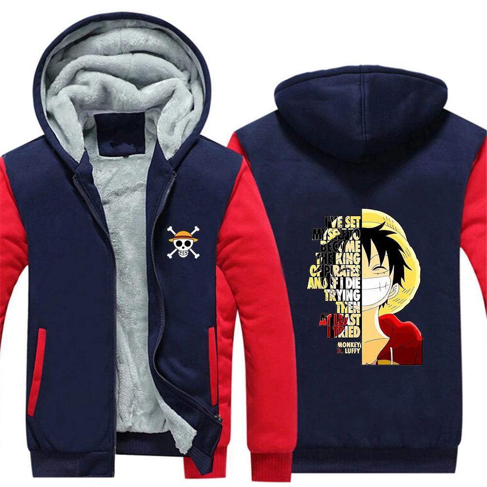 

Zip Up Hoodies One Piece Luffy Logo Print 2026 Men's Thicken Warm Fleece Long Sleeve Jacket Casual Hooded Winter Coat