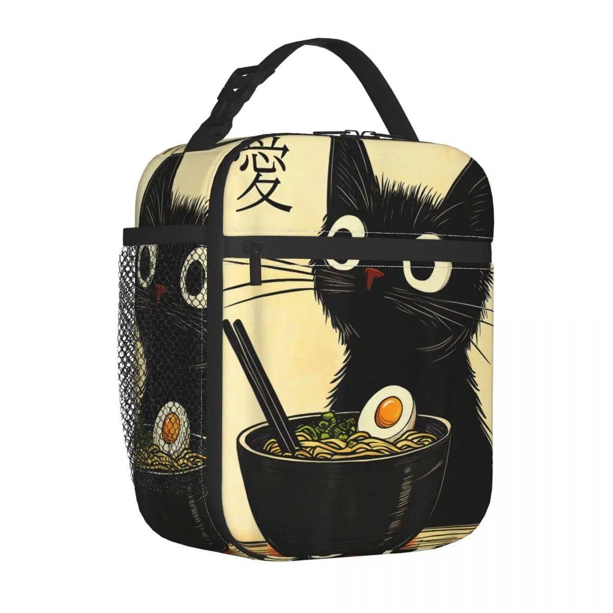

Japanese Black Cat Ramen Insulated Lunch Bags for Kawaii Noodle Cat Food Container Bags Reusable Thermal Cooler Lunch Boxes