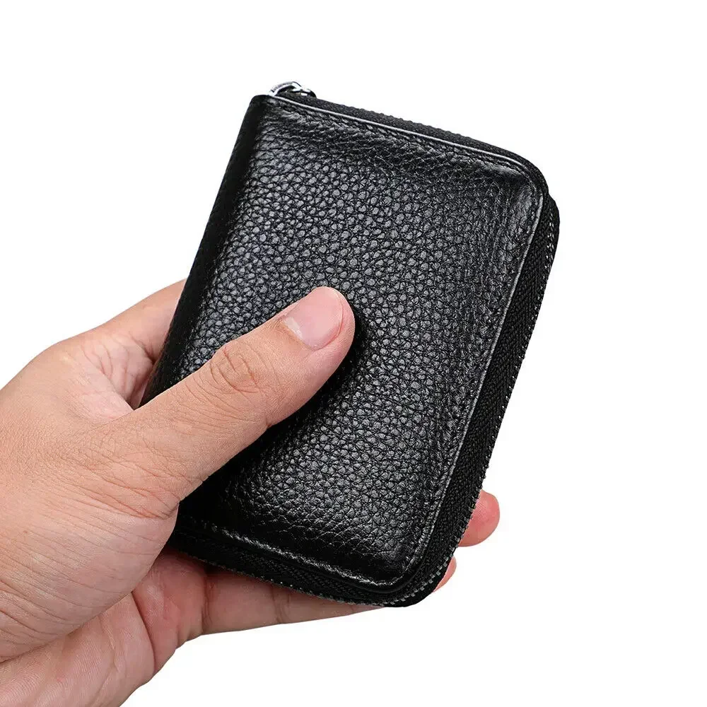 Nowy mini skórzany portfel na 20-karty Mini portfel skórzany Etui biznesowe Uchwyt na torebkę Blokowanie RFID Carteira Masculina Porte Carte