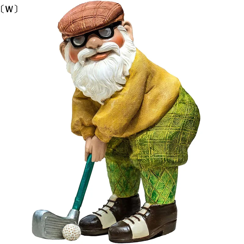 〔W〕Resin Golf Gnome Sculpture Dwarf Art Statues Waterproof Home Garden Patio Yard Accessory Ornament Garden Supplies Decoration