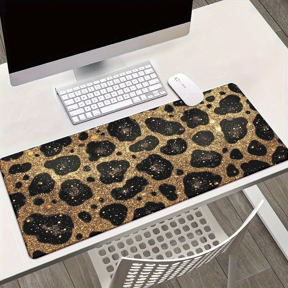 Glitter Leopard Desk Mat Non-Slip Rubber Gaming Mouse Pad Waterproof Office Workspace Mat