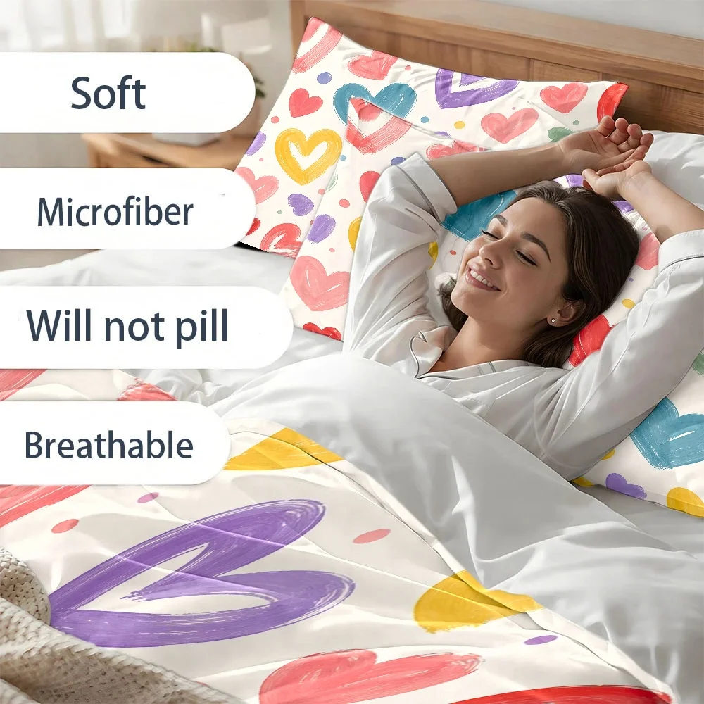 3-Piece E-Commerce Duvet Cover Set, Three-Piece Bedding Set (1 Duvet Cover + 2 Pillowcases), Suitable for All Seasons, Machine Washable, Large Invisible Zipper Bedspread, Suitable for Home, Dormitory, Master Bedroom, Guest Room, Fresh Heart-Shaped Graffiti Style Bedding Set, Soft, Skin-Friendly, Breathable Three-Piece Bedding Set, Popular Fashionable Bedroom Bedding Set with 2D Flat Print