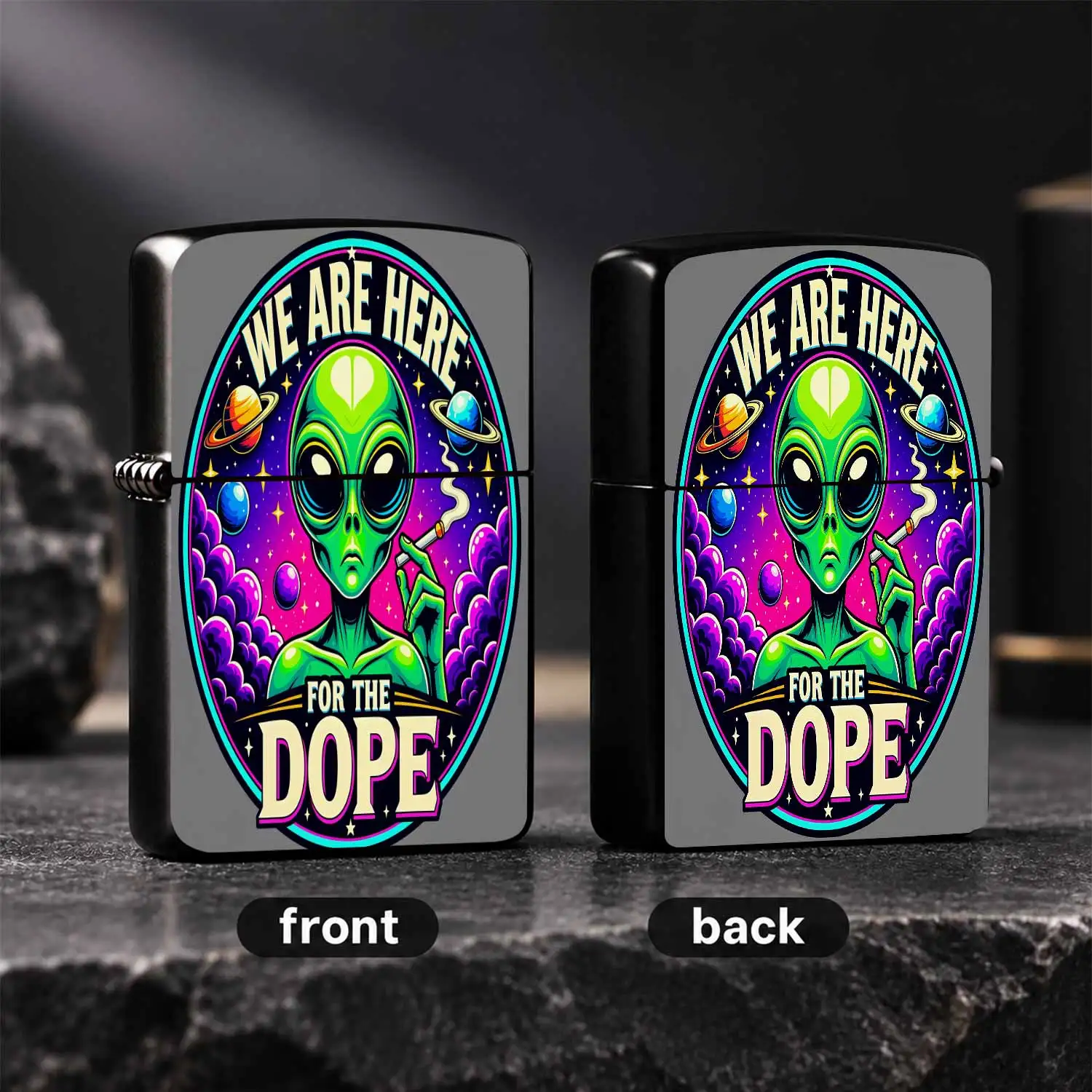 Creative Alien Themed Lighter Cool Starry Sky Planet Pattern Portable Lighter Unique Stylish We Are Here Design Lightweight Pocket Lighter Novelty Decorative Accessory Ideal For Daily Carry Gifting And Collection For Sp A Humorous And Inter