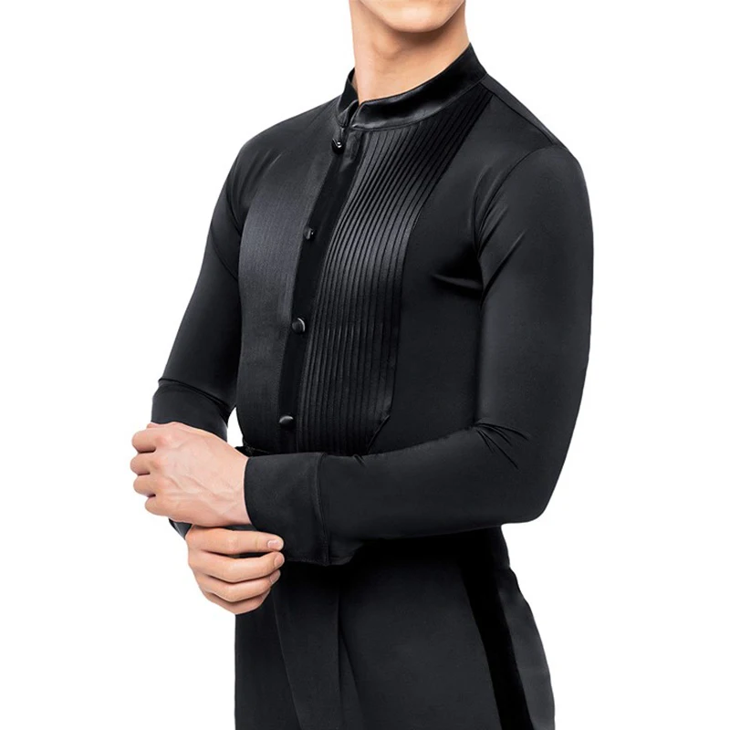 Ballroom Dance Shirt Men Long Sleeve Stage Costume Customized Modern Dance Tops Tango Dancewear Black Salsa Clothing JL4197