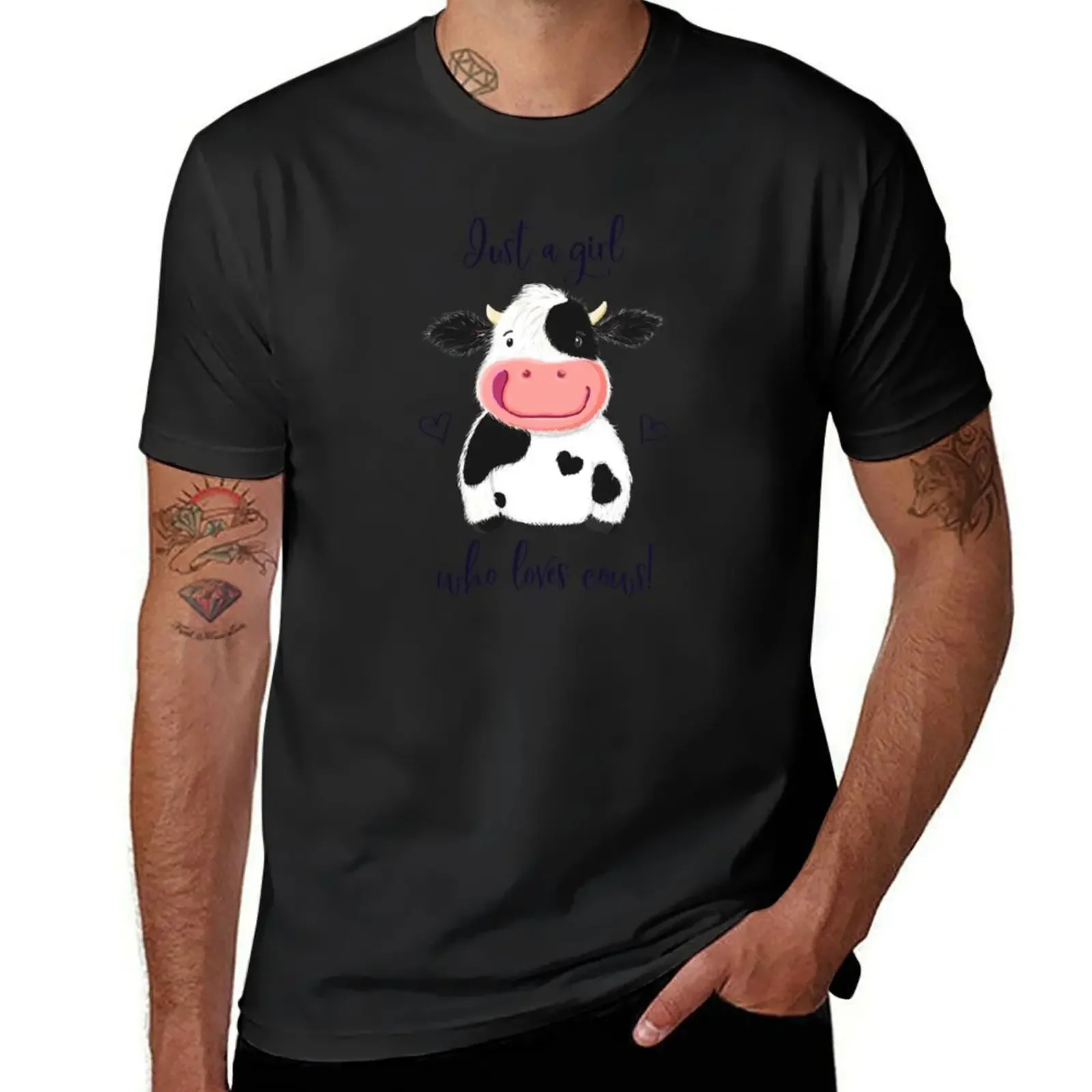 

Just A Girl Who Loves Cows! Hearts And Holstein. T-Shirt plain anime t shirts mens designer t shirt