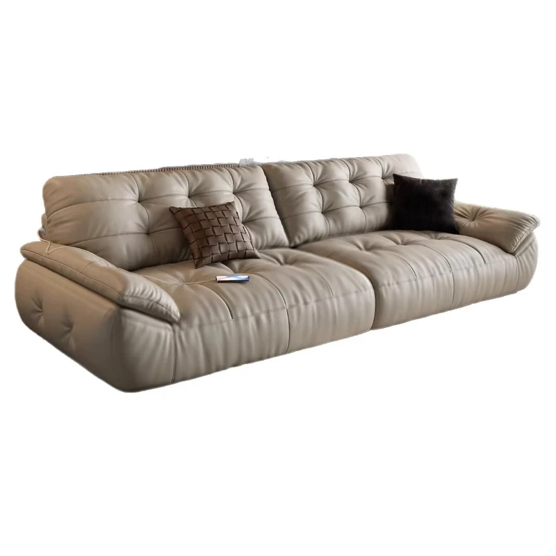 

Modern leather combination sofa simple straight black wood