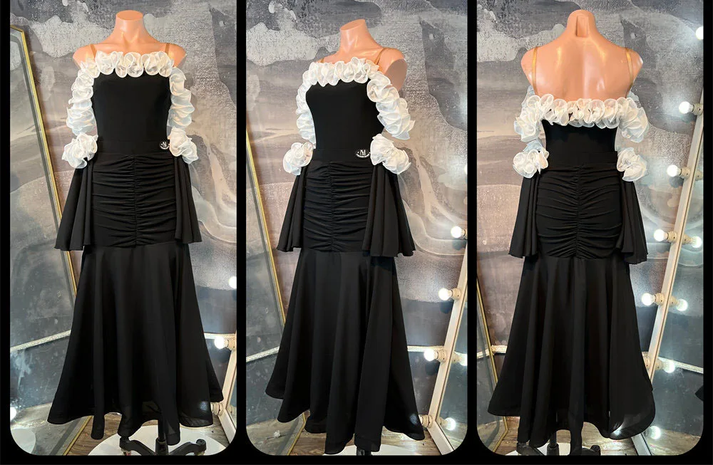 

Practice Clothes Long dress suit Flamenco Skirt Sling Waltz dress high quality Sleeveless Flower Decoration Dance