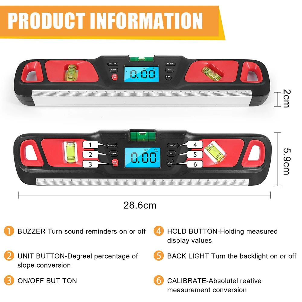 Digital Spirit level Protractor Bubble Electric Level Inclinometer Horizontal Scale Ruler 360 degree Angle Finder