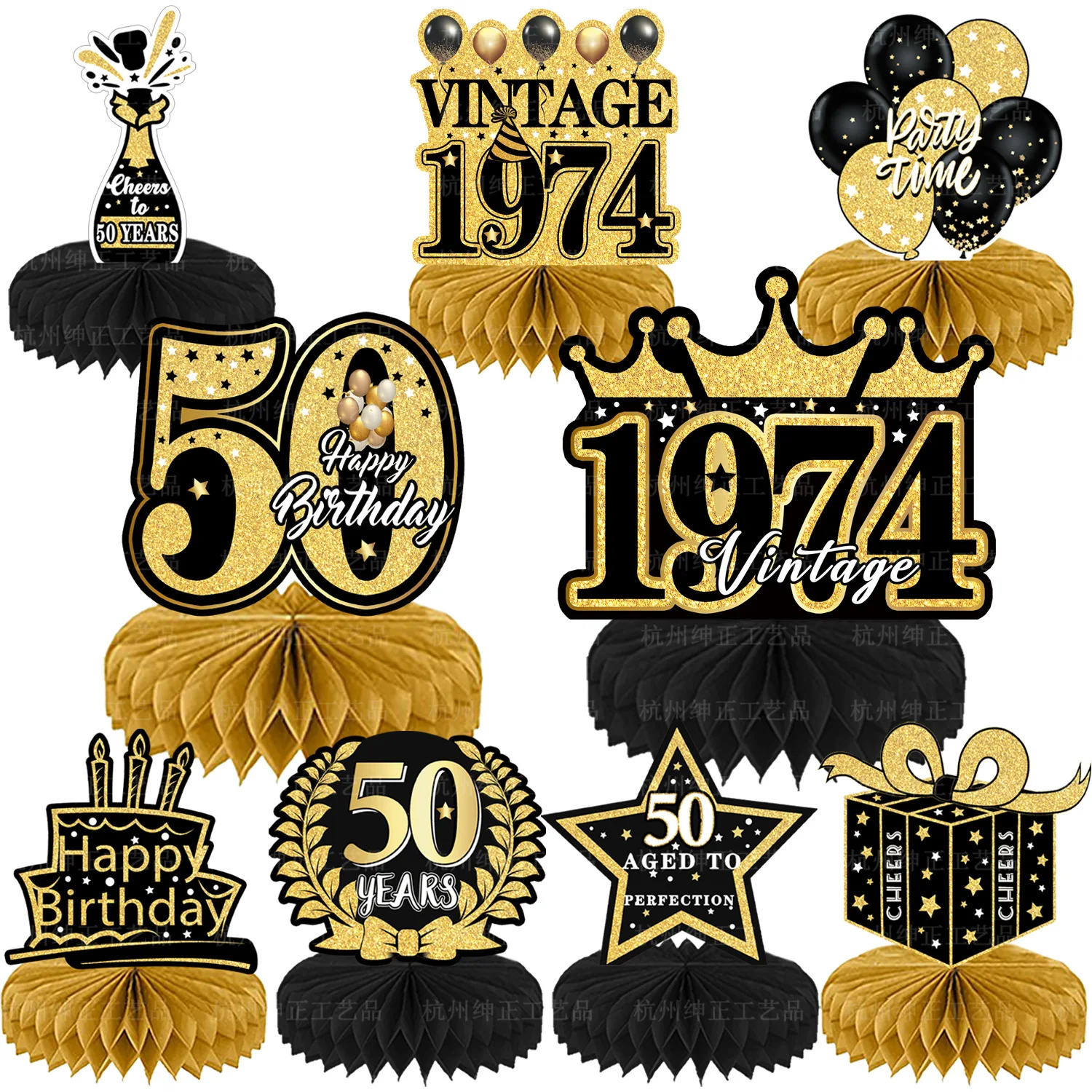 Centrotavola a nido d\'ape per il 70° compleanno Decorazioni per feste per 70 anni Ornamento in oro nero per uomo Decorazioni da tavola vintage 1954