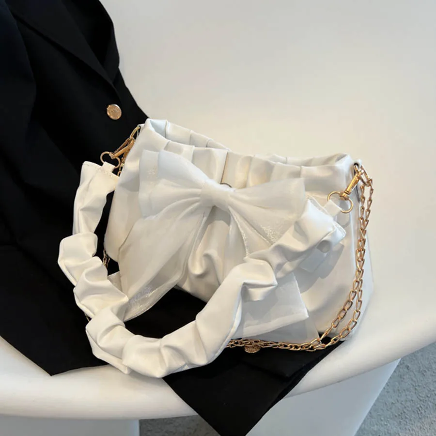 

Милая кавайная сумка с декорным луком и рюшами, легкая деловая повседневная сумка с декором в виде банта для девочек и женщин, модная сумка на плечо