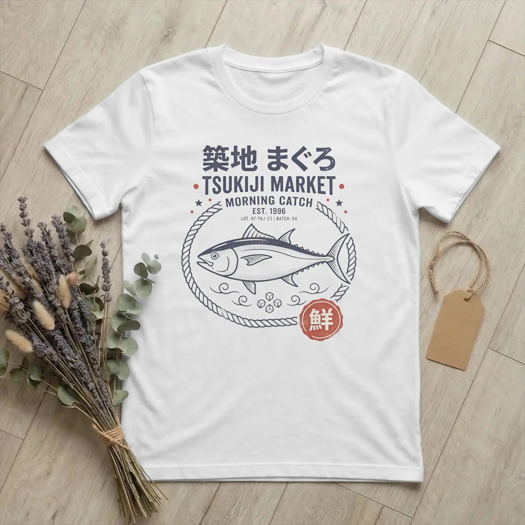 Vintage Tsukiji Fish Market Tokyo Japan T-Shirt Men Crew Neck 100% Cotton T Shirt Seafood Short Sleeve Tees Gift Clothing