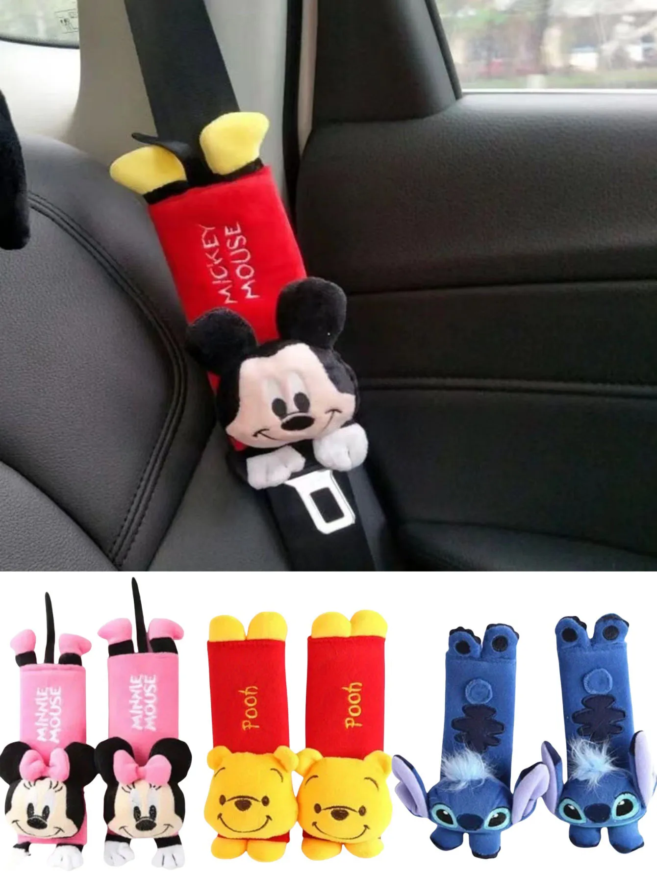 

1/2pcs Stitch Minnie Mickey Car Seat Belt Shoulder Cover Cartoon Car Interior Seat Belt Protection Cover Accessories