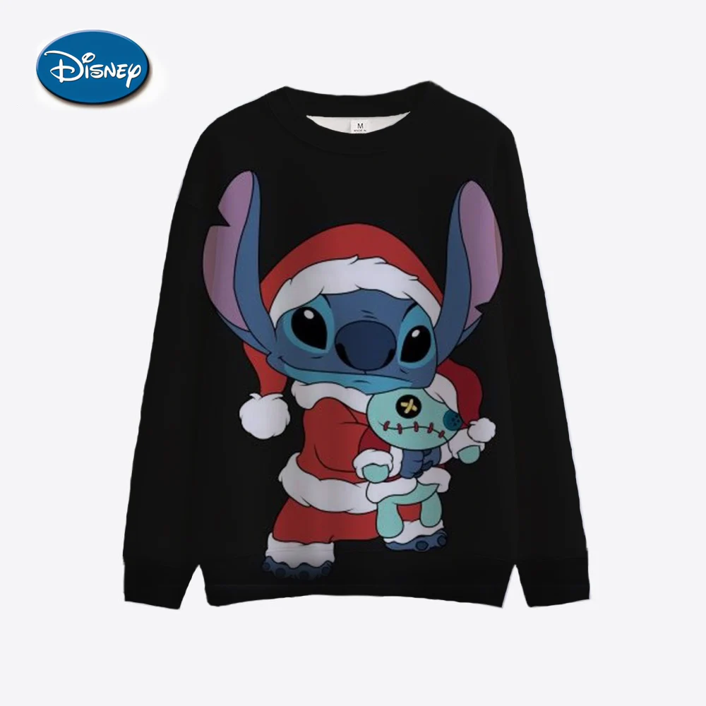 New fashionable long sleeved casual pullover for women, printed loose round neck top, Disney Stitch Christmas sweatshirt