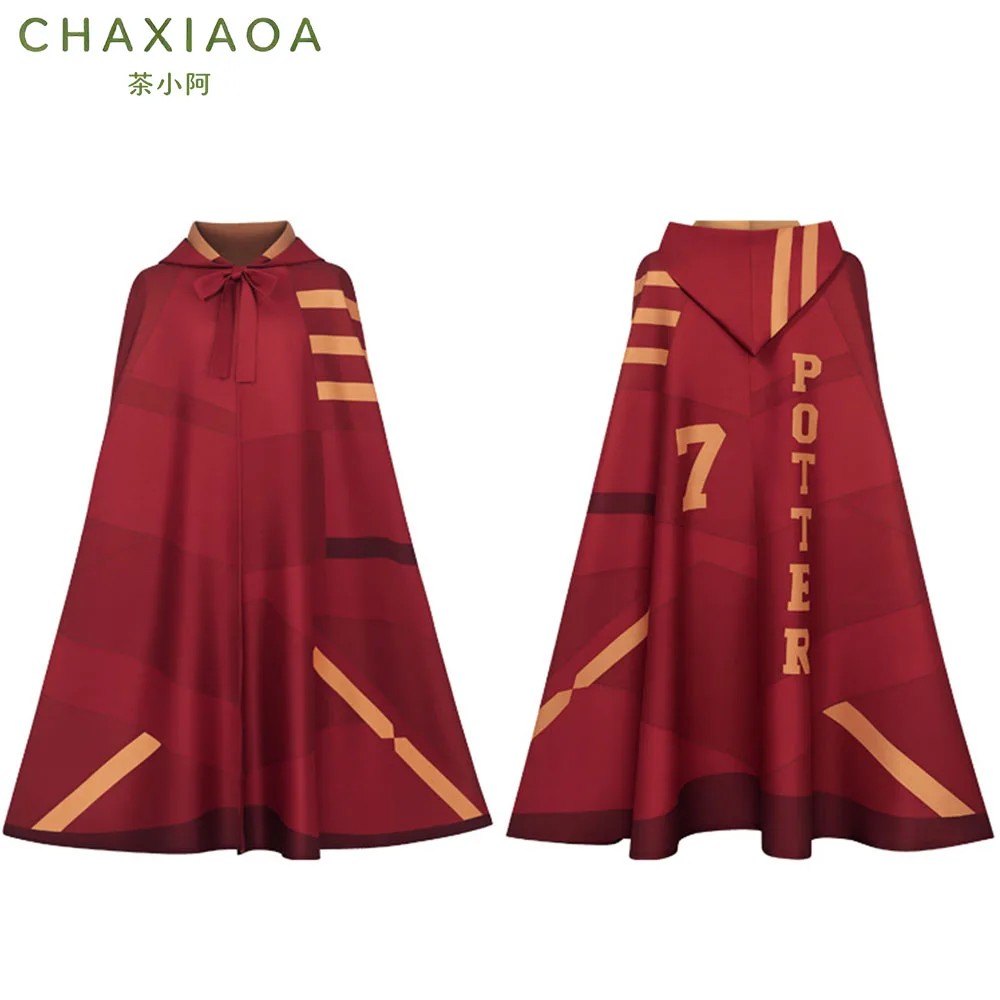 Nouvelle Cape à Capuche de Quidditch Magique Anime 2026, Robe de Cosplay Rouge et Or avec Numéro 7 Imprimé, Cape pour Enfants, Tenue de Scène d'Halloween