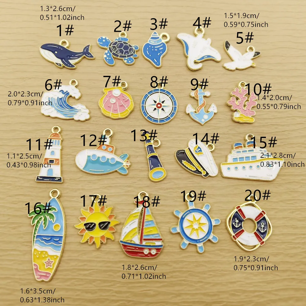 10pcs Sea Beach Boat Animal Charm for Jewelry Making Necklace Bracelet Keychain Pendant Diy Craft Accessories Metal Gold Plated
