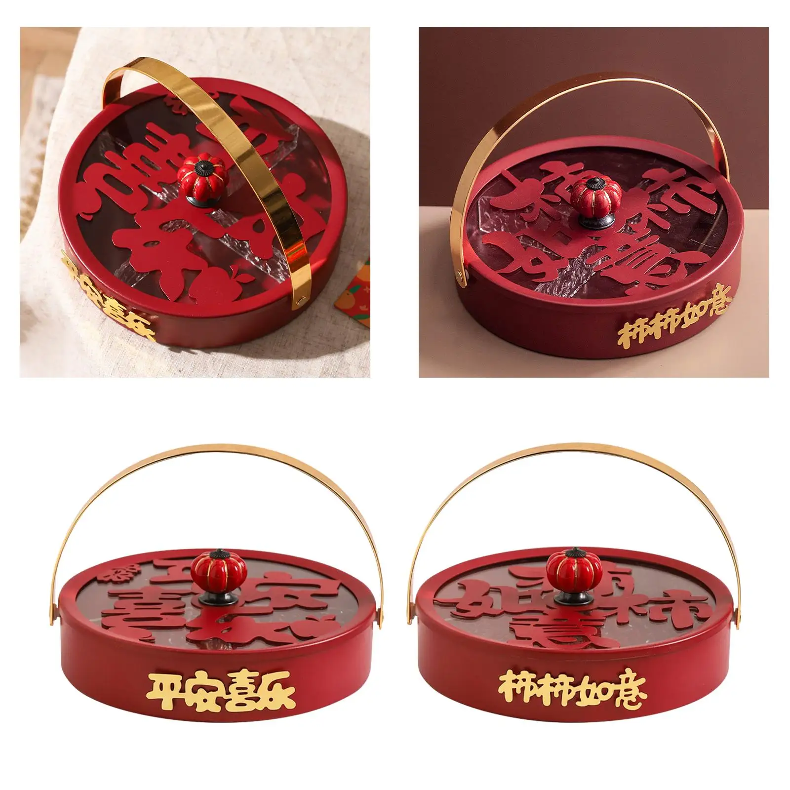 Divided Serving Tray with Lid and Handle 4 Grid Snack Container for Nuts Candy Fruit Party Wedding Table Decoration Elegant