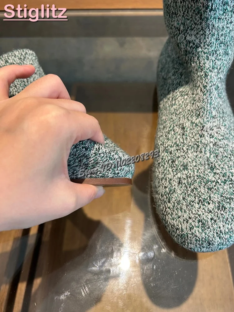 محبوك جولة تو شقة تمتد الأحذية الصلبة الانزلاق على منتصف العجل الجوارب الأحذية 2025 الخريف جديد أزياء المرأة أحذية دافئة نمط الشارع #2