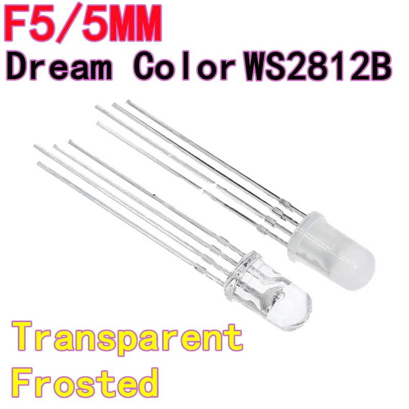 100 قطعة عالية السطوع WS2812B من خلال ثقب LED حبة F5 RGB المدمج في IC 5 فولت للبرمجة 5 مللي متر لون الحلم كامل اللون شفاف #1