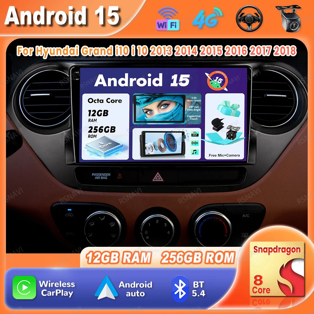 

Автомобильный радиоприемник Android 15 для Hyundai Grand I10 I 10 2013 2014 2015 2016 2017 2018 4G LTE беспроводной Carplay авто мультимедийный головное устройство