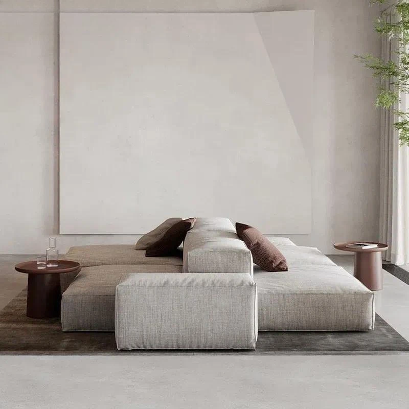 Modern Wabi Sabi Modular Sofa Double Sided Backrest Large Flat Floor Sectional Couch Minimalist Living Room Furniture