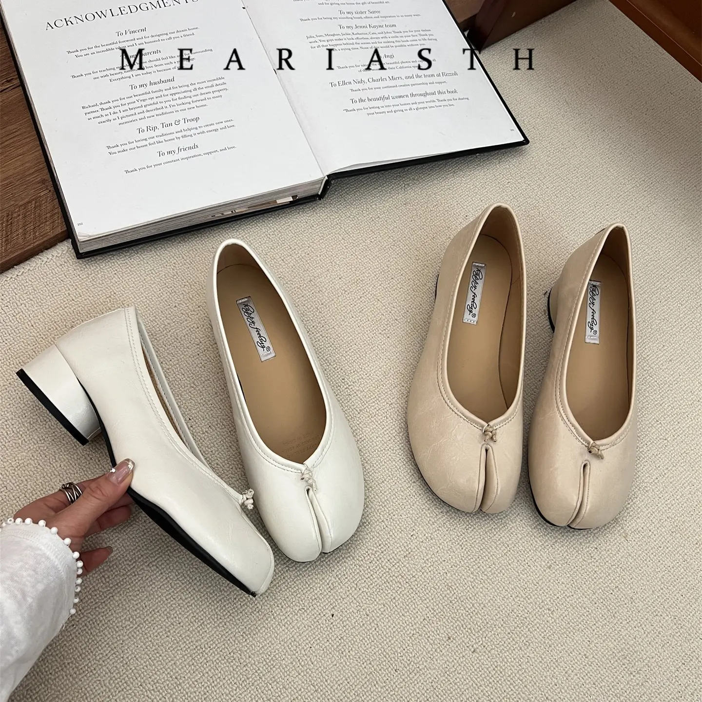 

New Tabi Shoes Women Split Toe Ninja bowknot Pumps Woman High Heels Woman Chunky thick Heel Pig Hoof Shoes Woman chaussure femme