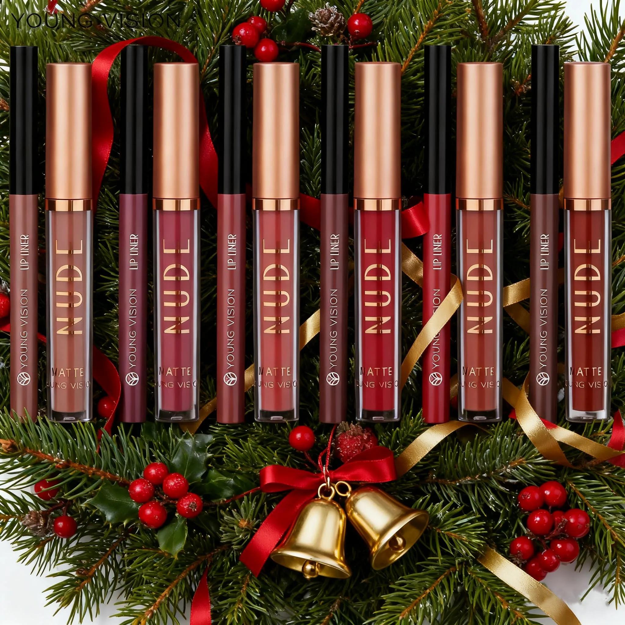 YOUNG VISION Set di matite per labbra colorate opache a lunga durata a 2 colori, impermeabile, antisudore, tazza antiaderente, lucidalabbra girevole