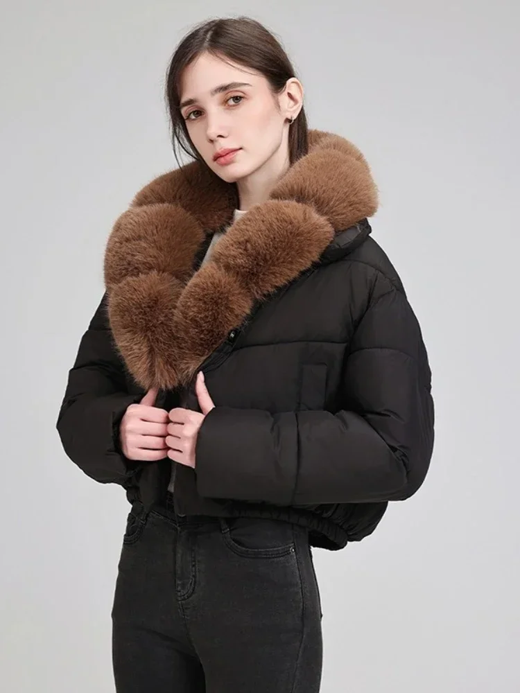 2026 Winter Women's Parkas With Large Faux Fur Collar Stylish Thick Warm Cold Resistant Cotton Padded Coat Casual Outerwear