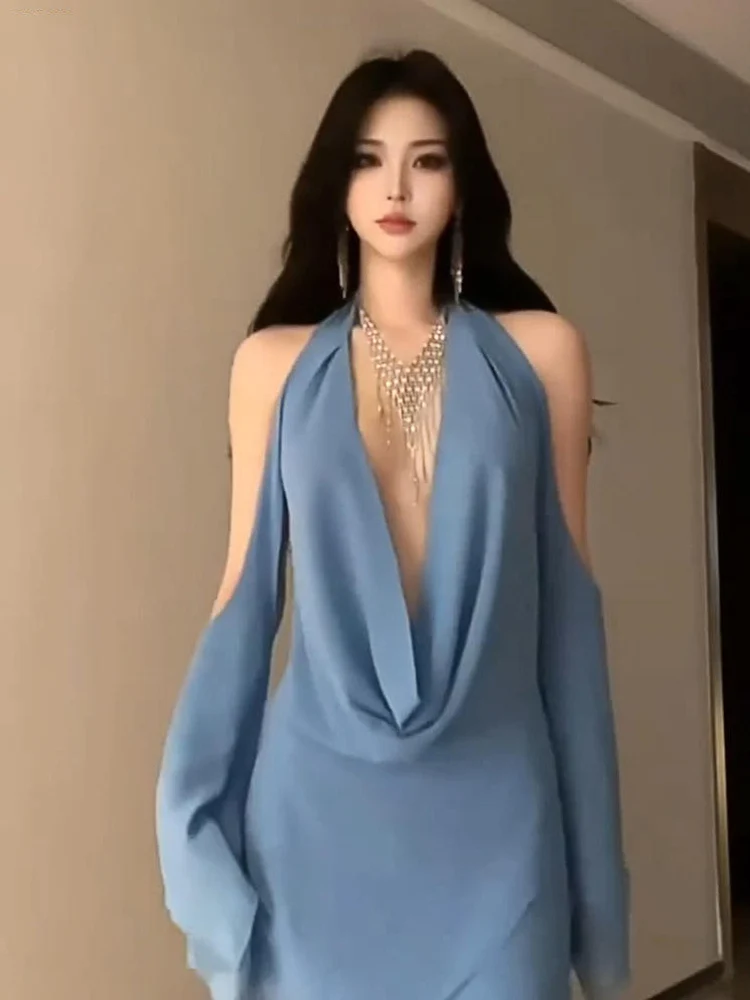 

Sexy Deep V-ne oulder-baring Dr Women's plus Size Summer Hot Girl Bal Skirt Hanging Neline Commute Sle H...