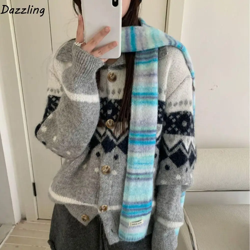 

Soft Korean Style Rainbow Striped Scarf Thickened Plush Cashmere Knitted Scarf Neck Warmer Windproof Winter Shawl Student