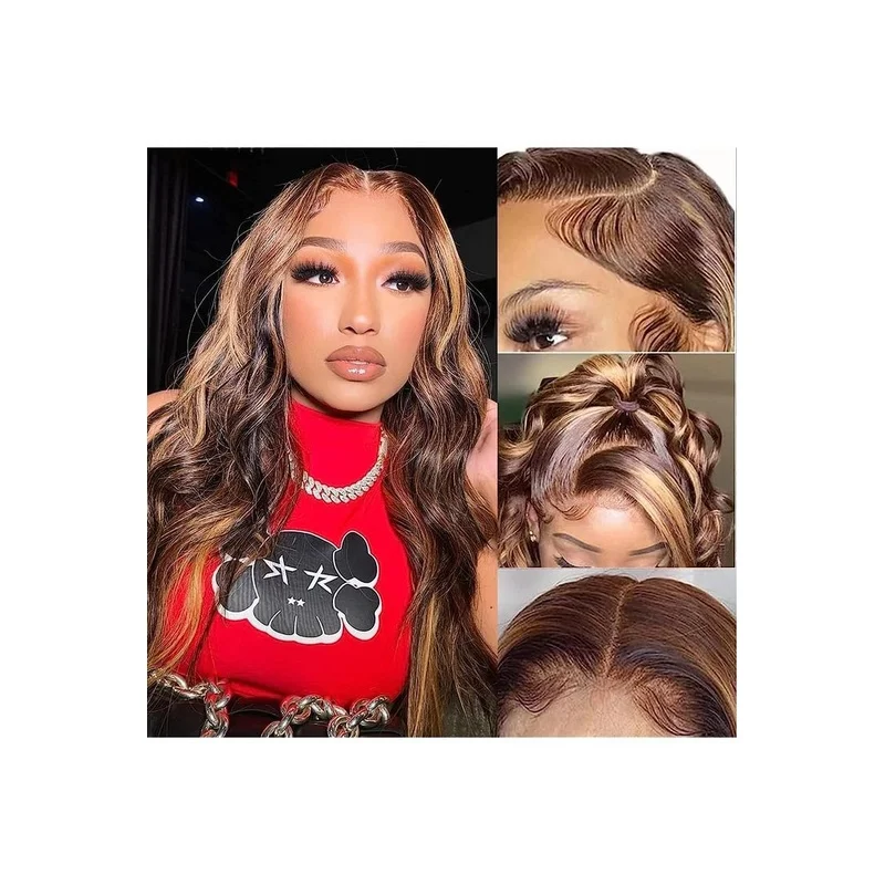 Long Wave Black Brown Gradient T Part Lace Front Brazilian 100% Hair Wigs
