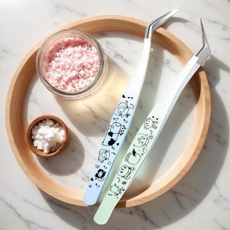 الكرتون طباعة كاذبة ملاقط رمش الفولاذ المقاوم للصدأ منحني المهنية ثلاثية الأبعاد جلدة تمديد الملقط أدوات ماكياج