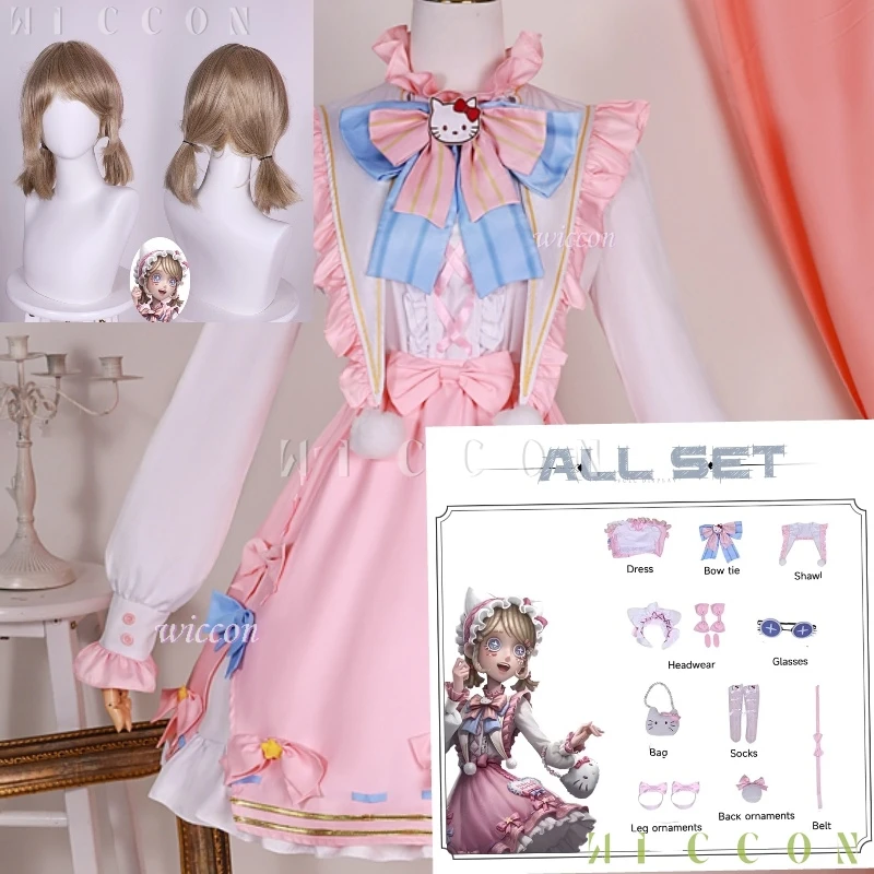 Identity V Game One Character Survivor Gardener Emma Woods Five Косплей Костюм с Красивым Платьем Игра Полный Комплект Розовый И Белый