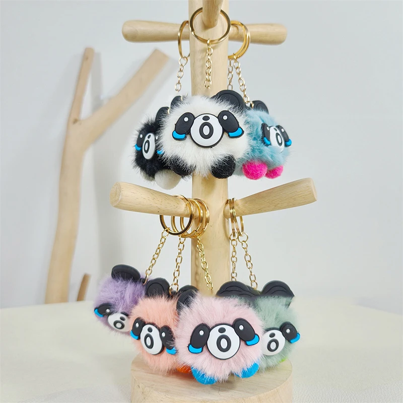 Creative New Cute Colored Panda Pendant Keychain Soft Cartoon Faux Fur Ball Keyring Car Key Chain Bag Pendant For Kids Gift