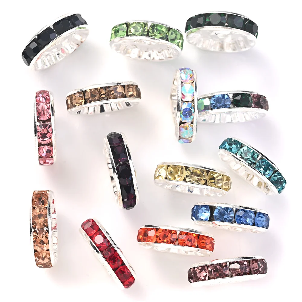 20 Stück 12mm Funkelnde Kristall-Strass-Rondell-Abstandsperlen Silberfarbene Legierungsperlen in Verschiedenen Farben für DIY-Schmuckherstellung – Detail 5