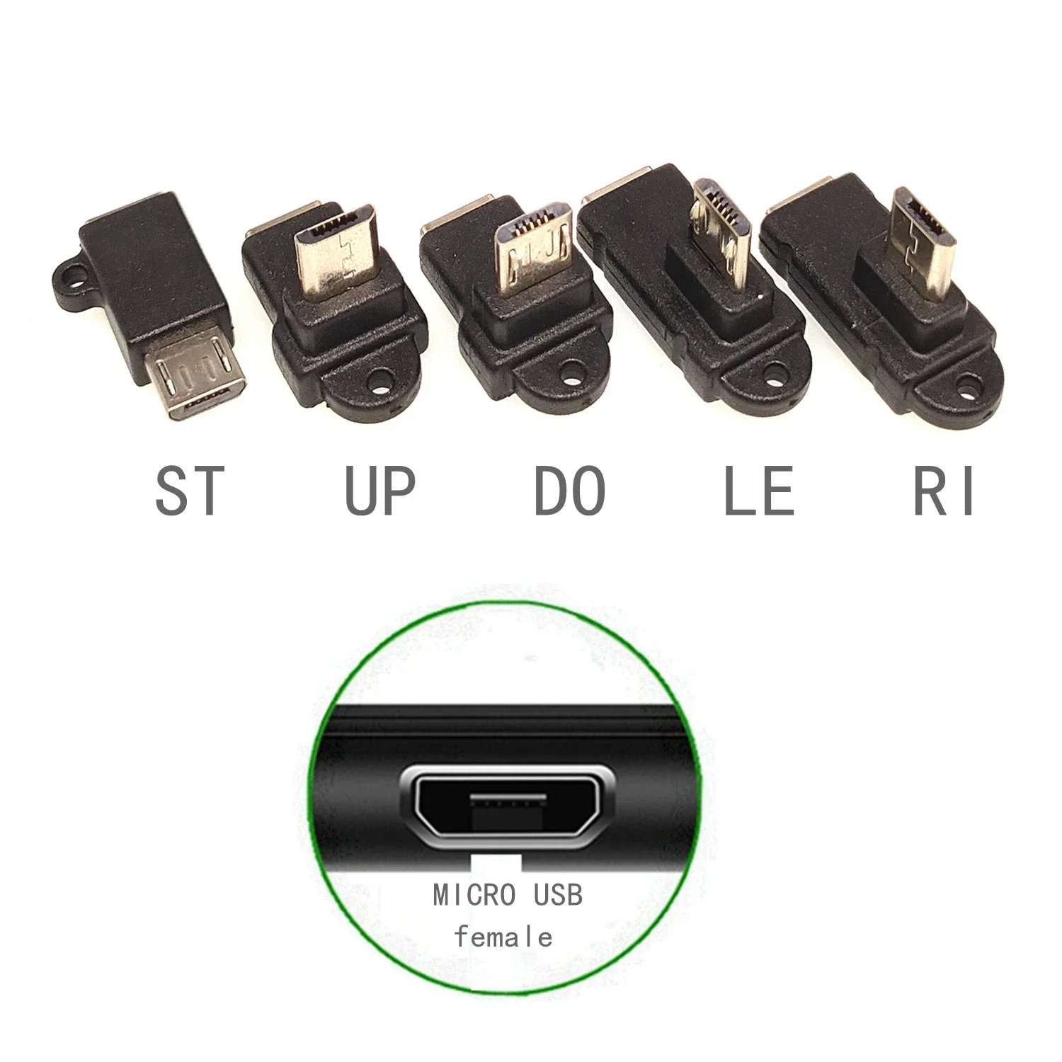 Micro USB data adapter male female USB connector, female male 5-pin Micro USB connector, left and right corners, 90 degrees